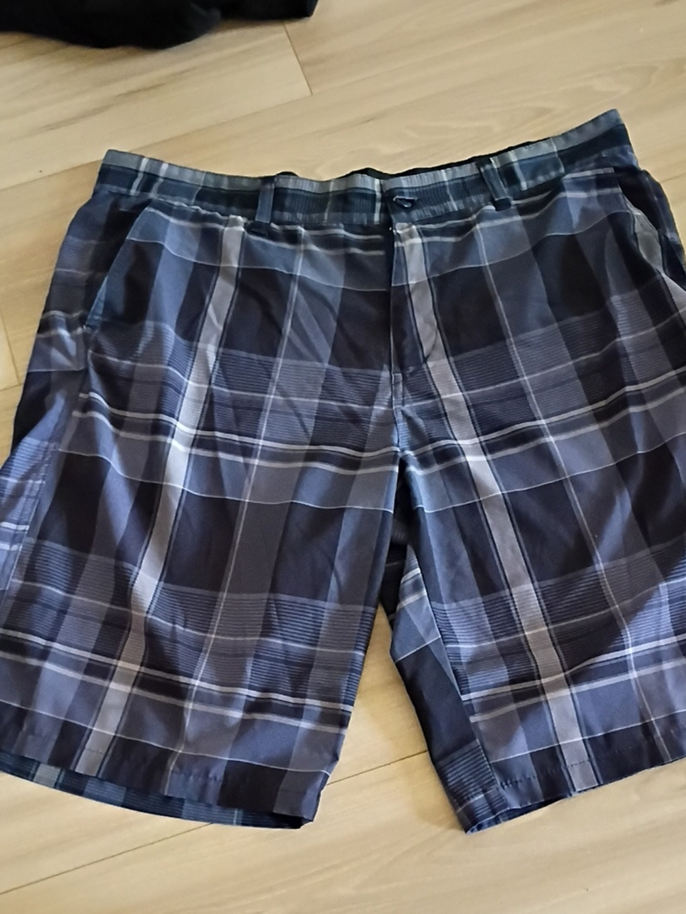 OP Men's Blue and Gray Plaid Flat Front Shorts